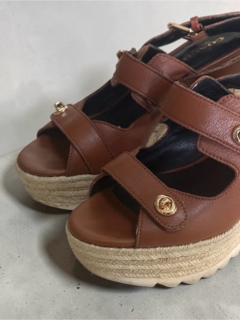 Coach Cognac Brown Leather Espadrille Platform Wedge Sandals! Size 6 EUC!! - Picture 8 of 13